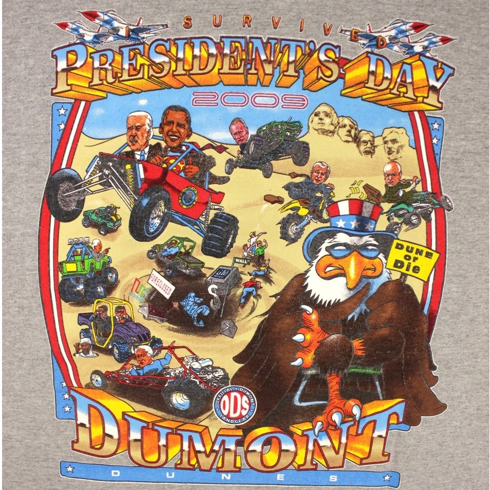 Dumont Dunes Presidents Day 2009‎ T Shirt Mens Medium Graphic Obama Bush Clinton